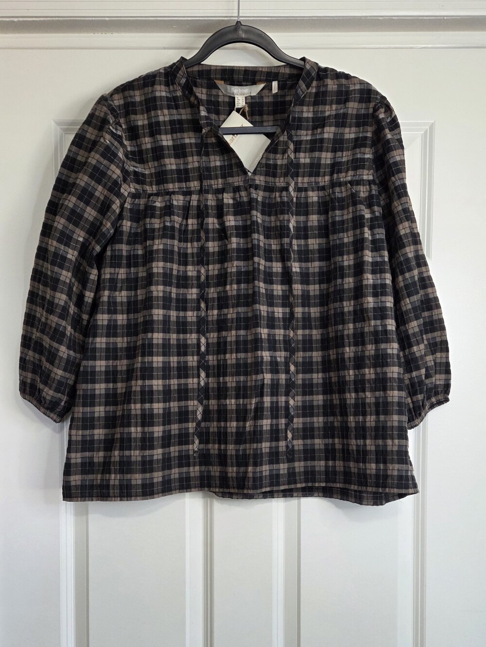 Barbour 'Lorelei' Brown Plaid Popover Blouse - Size 10